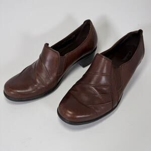 Clarks 89488 Slip On Casual Comfort Patridge Brown Leather Shoes Women Size 8.5